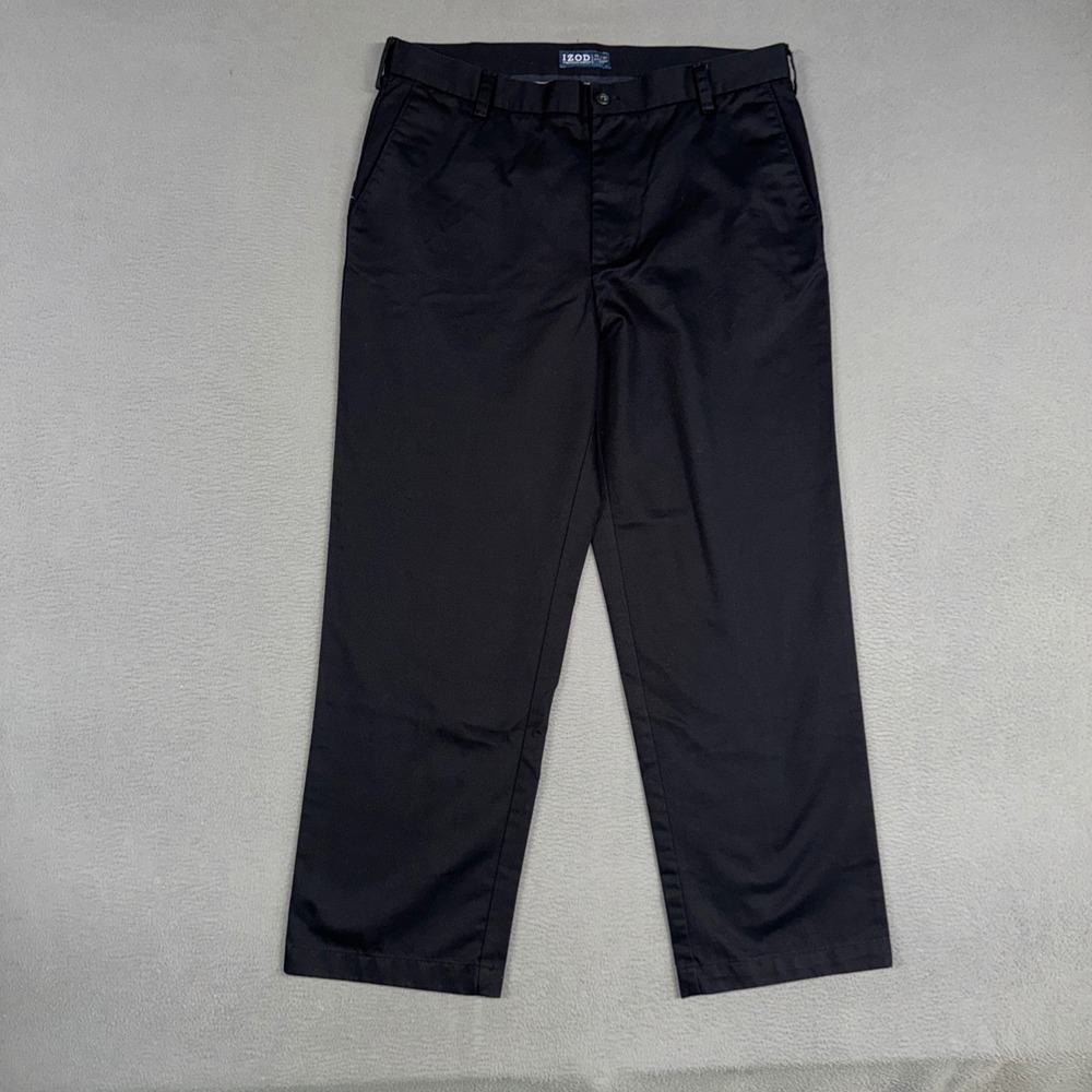 IZOD Pants Mens 36x30 Black Straight Fit  American Chino Cotton Twill Trousers